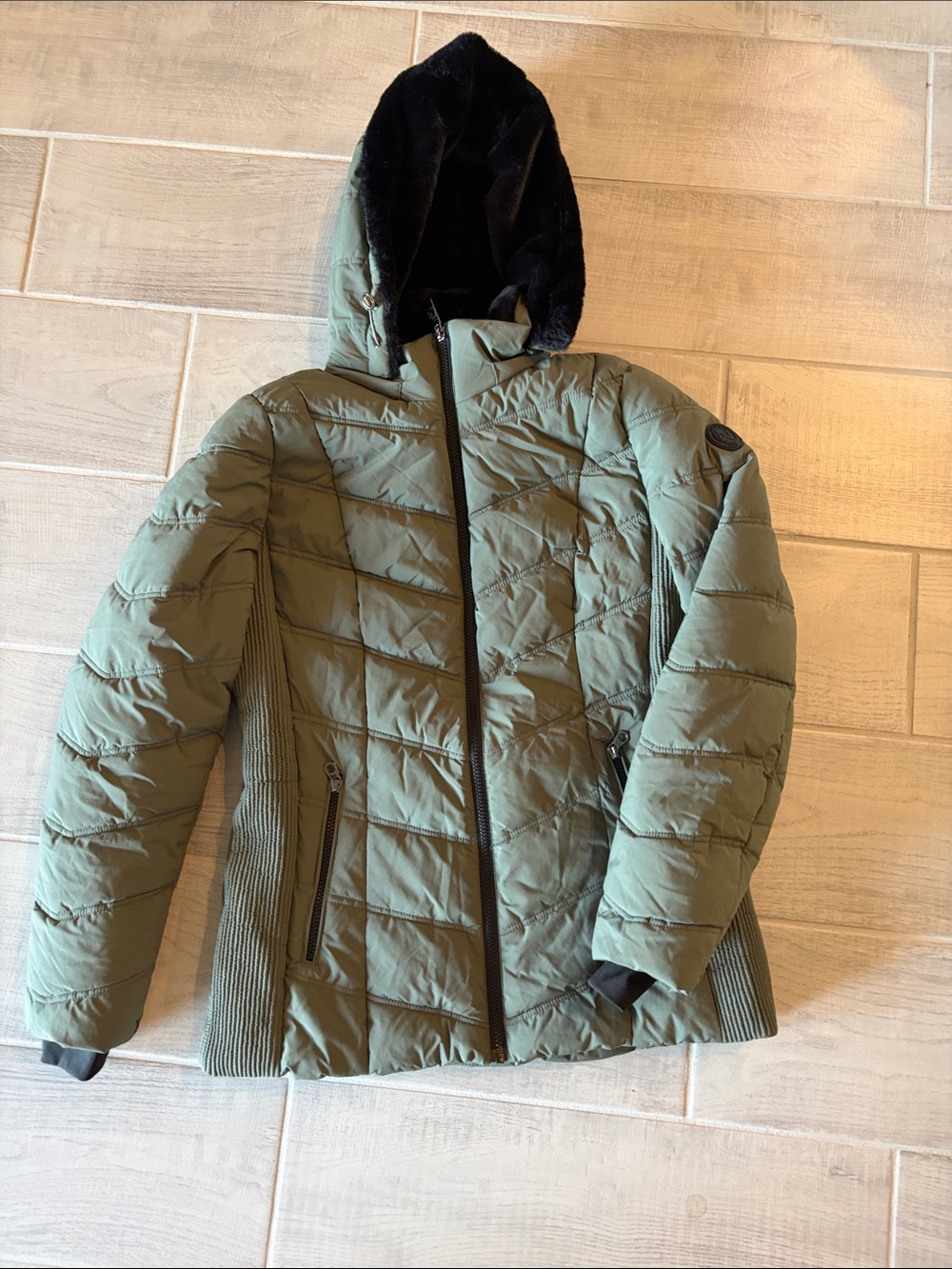 Nautica Olive Green Quilted Hooded Puffer Jacket